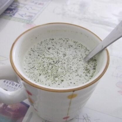 緑茶をミキサーで粉末にしました。出涸らしが出なくて、栄養も取れて、美味しくて、三拍子揃った緑茶ラテ♪ハマりそうです＾＾